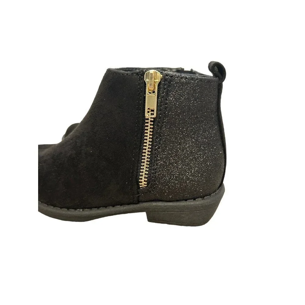 FABKIDS Girl's Glitter Low Cuban Heel Zip-Up Booties DB8 Black Size US: 12